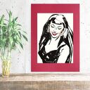 plakat z dziewczyną na bordowym tle - obrazek pop art, nowoczesna grafika