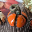 Zestaw 3 kolorowych dyń ceramicznych - jesienne ozdoby handmade