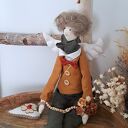Anioł Stróż dla chłopca z lnu na Pierwszą Komunię i chrzest (47 cm)