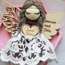 Anioł Stróż bordowy - zawieszka na prezent, makramowy aniołek handmade