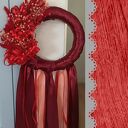 Wieniec jesienny 30 cm w czerwieni - lniany handmade do drzwi