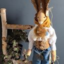 Ręcznie szyty zając vintage brązowo-morski (72 cm)