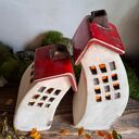 Komplet dwóch domków ceramicznych na tea-lighty - czerwone dachy