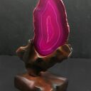 Stelaż, stojak, uchwyt, stand drewniany na różowy plaster agatu - prezent, dekoracja