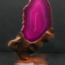 Stelaż, stojak, uchwyt, stand drewniany na różowy plaster agatu - prezent, dekoracja, pirografia