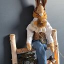Ręcznie szyty zając vintage brązowo-morski (72 cm)