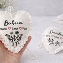 Lniane serce z haftem personalizowanym na Dzień Babci i Dziadka