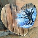 Drewniane serce z malowanym pejzażem - W cieniu starego dębu