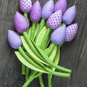 Fioletowe tulipany z bawełny - wiosenny bukiet handmade (9 kwiatów)