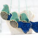 Turkusowe ptaszki w locie - ceramiczne ozdoby wiszące (zestaw 3 szt.)