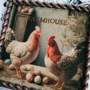 Dekoracyjny obrazek decoupage z kurami - styl farmhouse