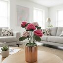 Flower box z 5 szydełkowymi różami i liśćmi w połyskującej różowej