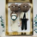 Młoda Para misie w złotej ramce - ręcznie robiony prezent ślubny (handmade)