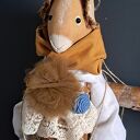 Ręcznie szyty zając vintage brązowo-morski (72 cm)
