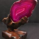 Stelaż, stojak, uchwyt, stand drewniany na różowy plaster agatu - prezent, dekoracja, pirografia