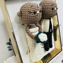 Młoda Para misie w złotej ramce - ręcznie robiony prezent ślubny (handmade)