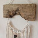 Makrama dekoracja ścienna ze starym drewnem i i miedzią dekoracja japandi wabi-sabi /3/