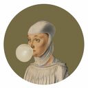 Mural DOTS "Kobieta z gumą balonową" - okrągła dekoracja ścienna ø 115 cm