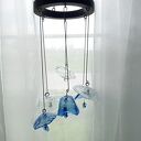 Szklany mobile wiszący - ręcznie formowane szklane dzwoneczki, drewno i szkło