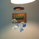 Szklany mobile wiszący - ręcznie formowane szklane dzwoneczki, drewno i szkło