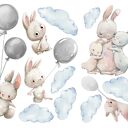 naklejki na ścianę KRÓLICZKI BALONY szare nr 2 CHMURKI 100cm