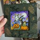 Leśne Halloween zwierzęta jesienne ilustracja w ramce vintage