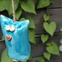 Ręcznie robiony dzwonek ceramiczny kot - ozdoba na balkon i do ogrodu