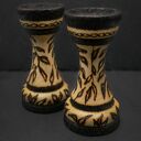 Drewniane kieliszki na jajka - buk, pirografia, motyw liści - prezent, upominek