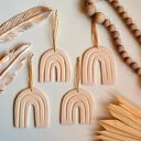 Zestaw 4 ceramicznych zawieszek Tęcza z makramą - boho dekoracje, wys. 10 cm