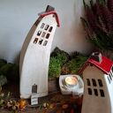 Komplet dwóch domków ceramicznych na tea-lighty - czerwone dachy
