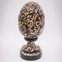 Ręcznie dekorowane drewniane jajko z podstawką - abstrakcyjny wzór, natura, pirografia, upominek