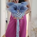 Niebieska sowa z makramy, dekoracja ścienna w stylu boho. Pokoju dziecka