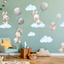 Naklejki ścienne Króliczki z balonami i szare chmurki 100x80 cm