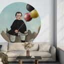 Mural DOTS - okrągła dekoracja ścienna chłopiec z balonami (ø 115 cm)