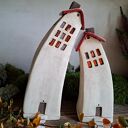 Komplet dwóch domków ceramicznych na tea-lighty - czerwone dachy