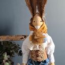 Ręcznie szyty zając vintage brązowo-morski (72 cm)