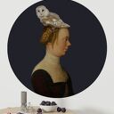 Mural DOTS Kobieta z sową FIOLETOWY - okrągła dekoracja ścienna