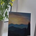 Obraz „Wieczór w górach” handmade na stojaku