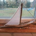 Żaglowiec drewniany z drewna z morza - morska dekoracja handmade