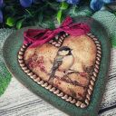 Serce dekoracyjne decoupage z sikorką - farmhouse vintage, shabby chic