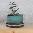 Doniczka ceramiczna Otuliny handmade - niebieskie szkliwo i fioletowa podstawka