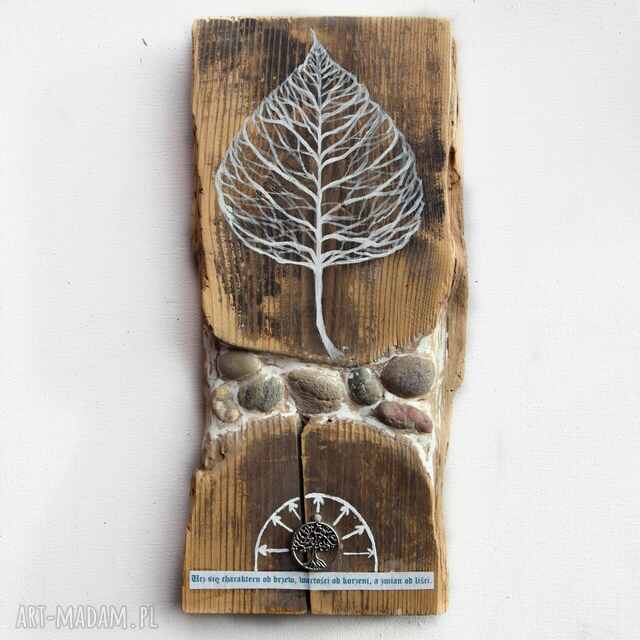 Drzewo zmian - liść - obraz na starej desce