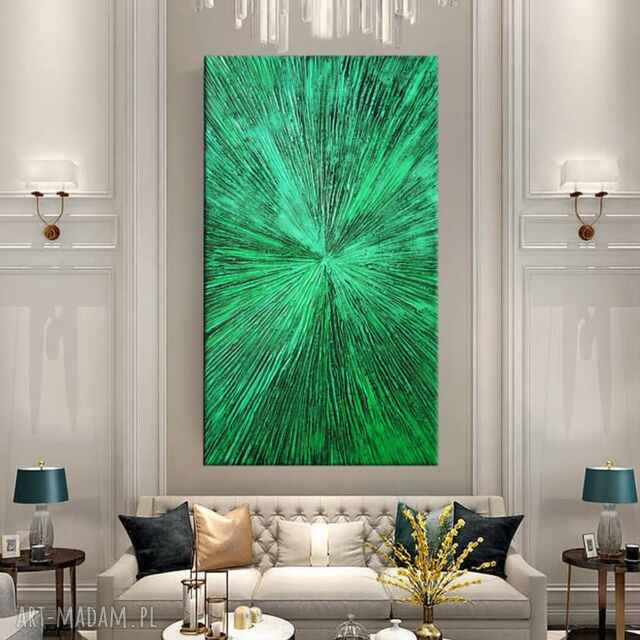 Szmaragdowo seledynowy duży obraz strukturalny 80x160cm