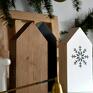 pomysł na prezenty święta białe 3 domki drewniane dekoracje śnieżynka
