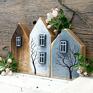 drewniane domki brązowe 3 dekoracyjne - leśne prezent dodatki do domu