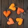 sercowa pomarańczowa girlanda, 5 serc - ślub bawełniana zawieszka