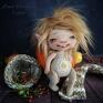 Chochlik z ogonkiem - kolekcjonerska - figurka tekstylna ręcznie szyta jesienne dekoracje lalka autorska