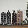 komplet 4 szt - drewniane domki ręcznie malowane amsterdam kamieniczki