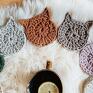 Hygge macrame kocia ze sznurka pod kubek filiżankę boho kotek 3 dekoracje kocie akcesoria bawełniana podkładka