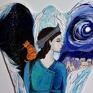 Adriana Laube Art anioł na dobranoc" obraz farbami akrylowymi na drewnie dekoracje zawieszka